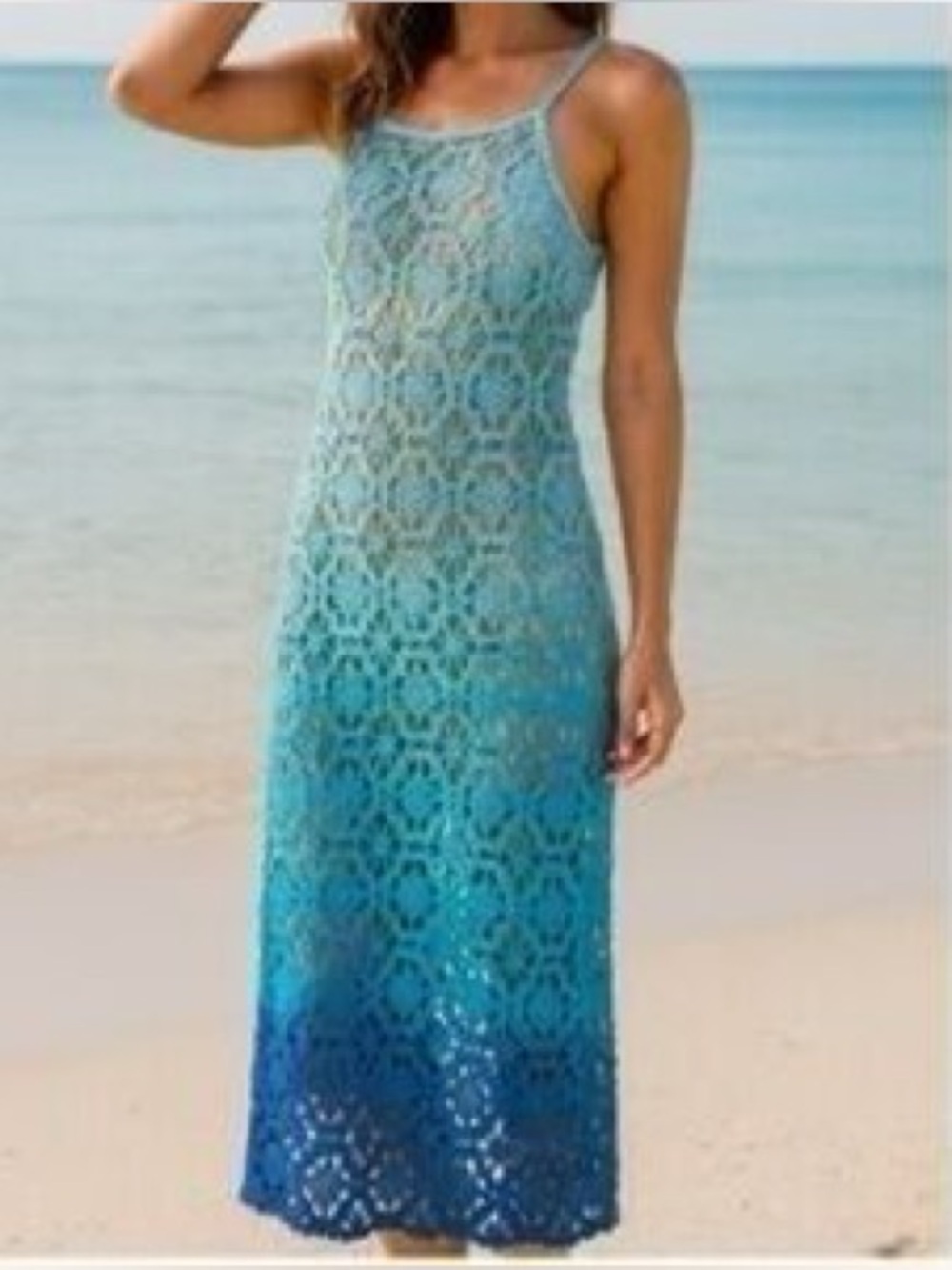 Altard State Blue Ombre Crochet Maxi Dress Beach Cover Up Boho Resort Size S/M